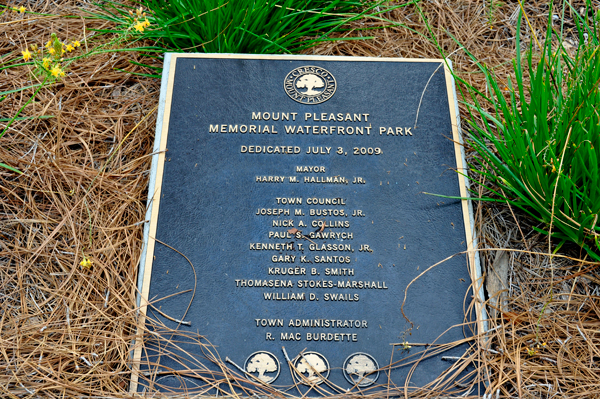 Mount Pleasant Memorial Waterfront Park plaque